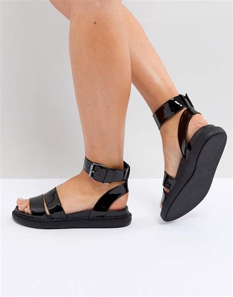 Asos Asos Flock Chunky Flat Sandals In Black Lyst