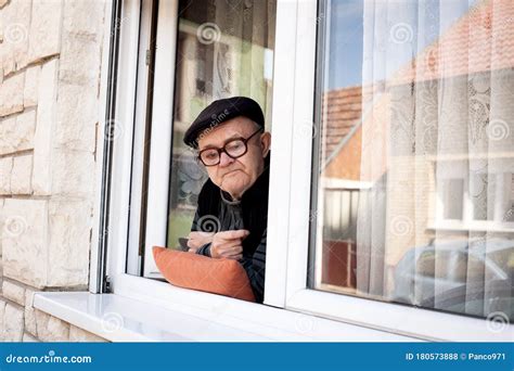 Lonely Old Man Looking Out The Window Stock Photo Image Of Glasses