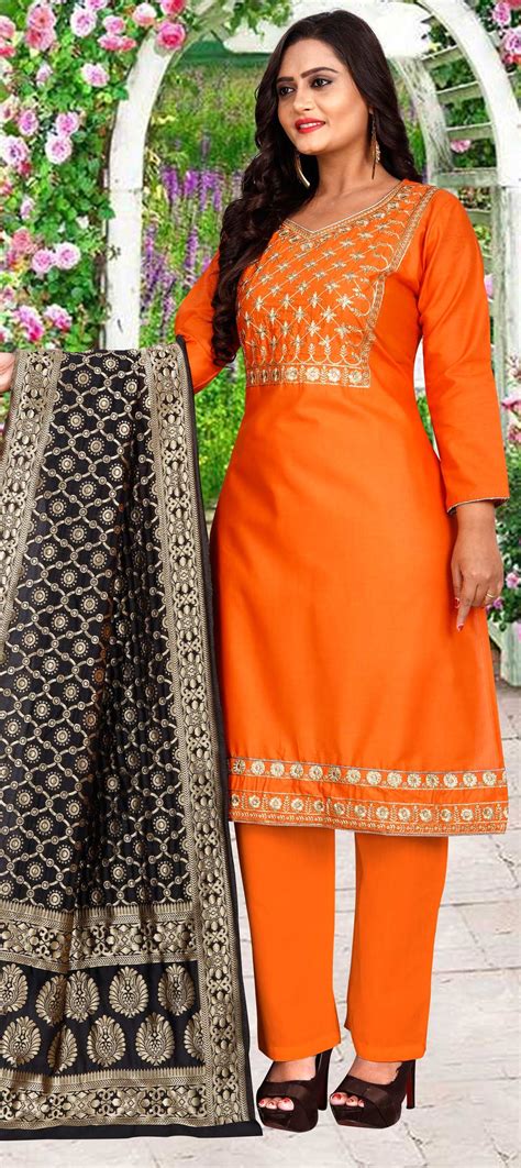 Casual Party Wear Orange Color Cotton Fabric Salwar Kameez 1676817