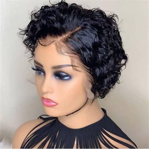 13x6 Short Curly Bob Side Part Lace Front Wigs Pre Plucked Pixie Cut Human Hair Wigs For Women