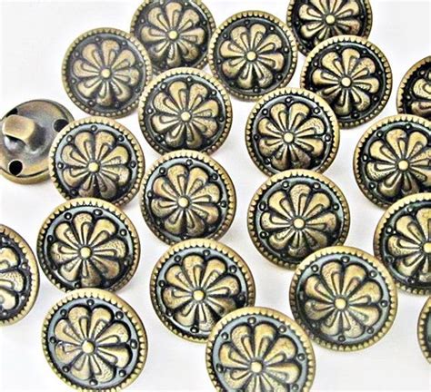 Lot 10 Metal Buttons Carved Floral Style Bronze Tone Hollow Brass