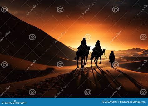 Camel Caravan in the Desert at Sunset. Travel Concept. Background with ...