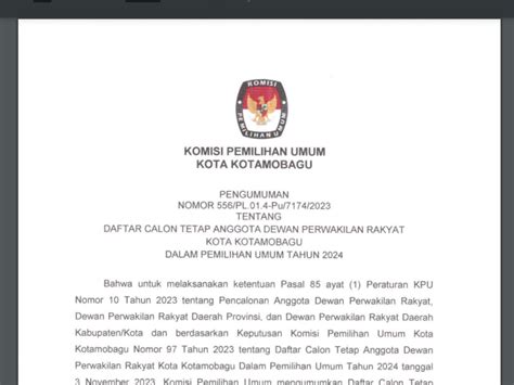 KPU Kotamobagu Umumkan Daftar Calon Tetap Anggota DPRD Kota Kotamobagu