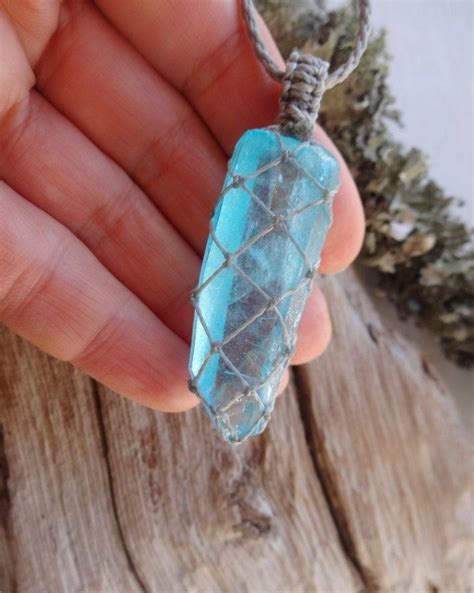 Blue Seed Lemurian Aqua Aura Crystal Necklace Protection Etsy