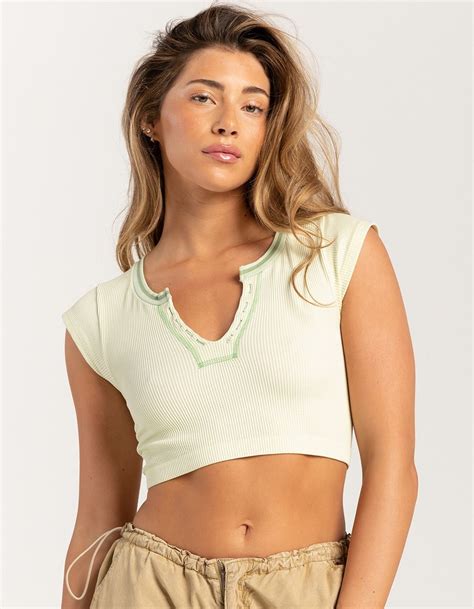 BDG Urban Outfitters Seamless Go For Gold Womens Crop Top LT GREEN