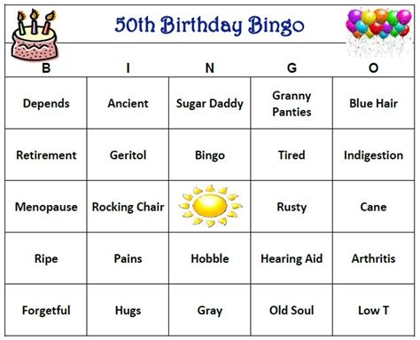 Personalized 50th Birthday Party Bingo Game Old Age Themed Bingo Words