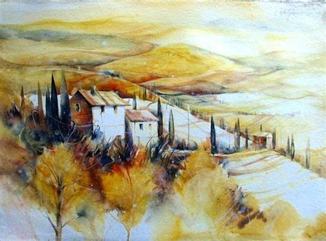 Landschaft Bei San Quirico Toskana Aquarell Architektur Idee Farbe