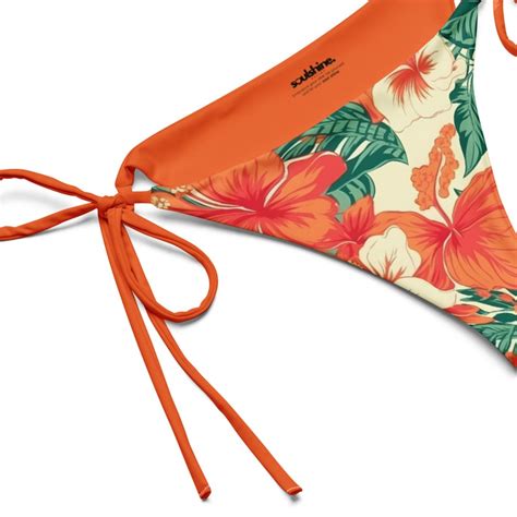 Tropical Floral Side Tie String Bikini Bottom Orange Hibiscus Hawaiian Womens Swimwear Separates