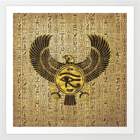 Egyptian Eye Of Horus Wadjet Gold And Wood Art Print By