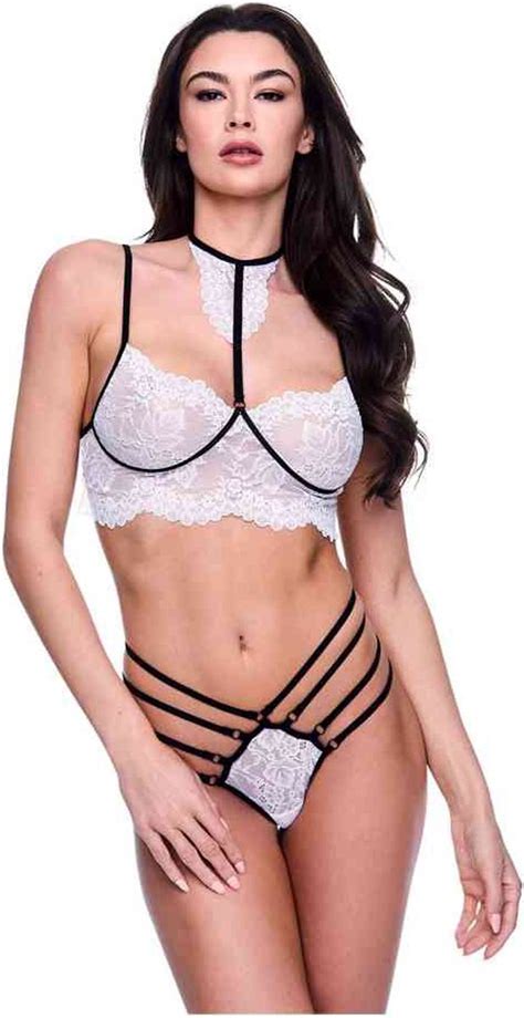 Baci Lingerie Lingerie Set S M 2Pc Strappy Lace Bra Panty Set Zwart