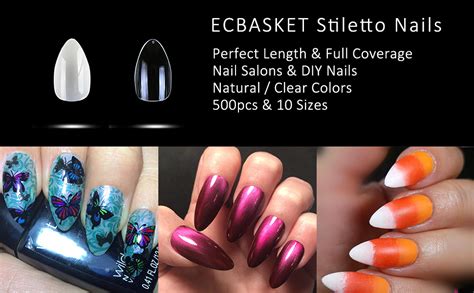 Ecbasket Stiletto Nails 500pcs Natural Acrylic Full Cover