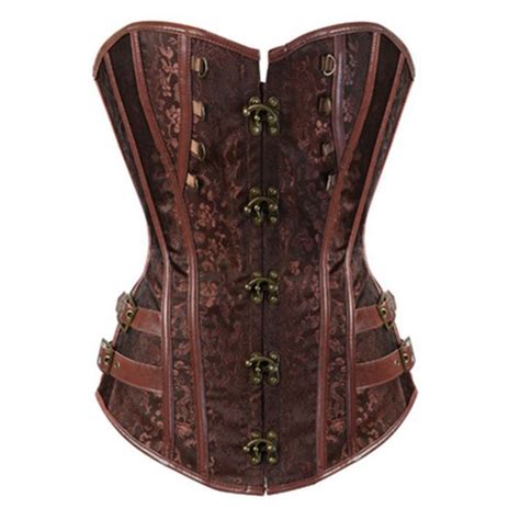 Steampunk Gothic Corset Brown Black Jacquard Lace Up Boned Overbust