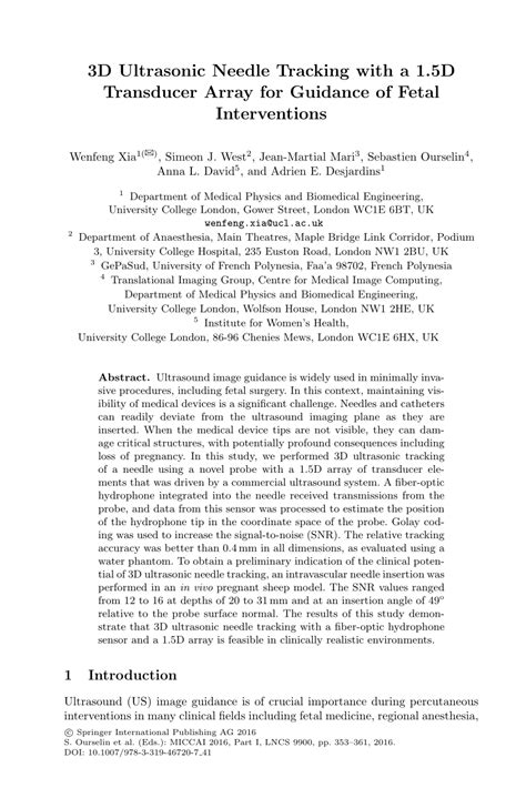 PDF 3D Ultrasonic Needle Tracking With A 1 5D Transducer Array For