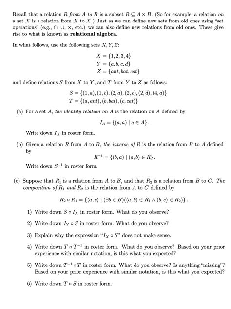 Solved Recall That A Relation R From A To B Is A Subset