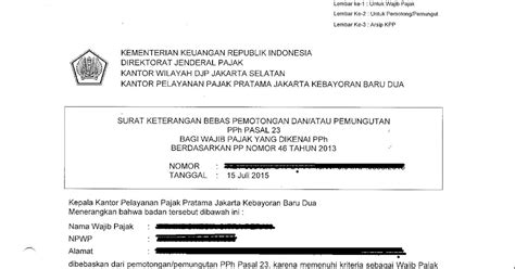 Surat Keterangan Bebas Pajak Pph Daily Blog Network