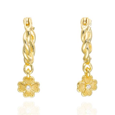 Boucles D Oreilles A Lys En Argent Jaune Et Oxydes Ae