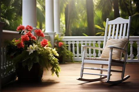 Premium Photo A Porch With A Southern Style And A Rocking Chair