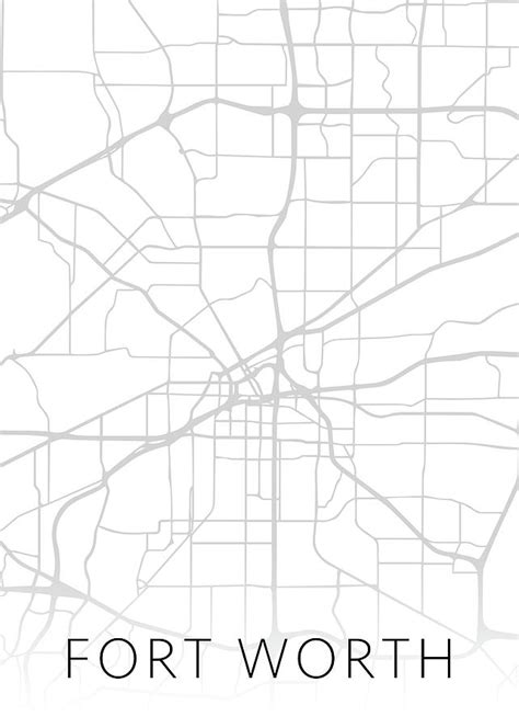 Fort Worth Texas City Street Map Minimalist Black And White Series