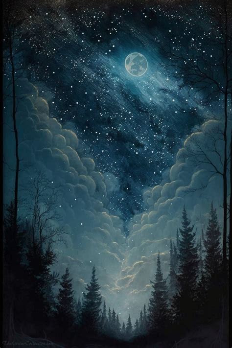 Fantasy Starry Night in the Woods No.1 Vintage Painting - Etsy