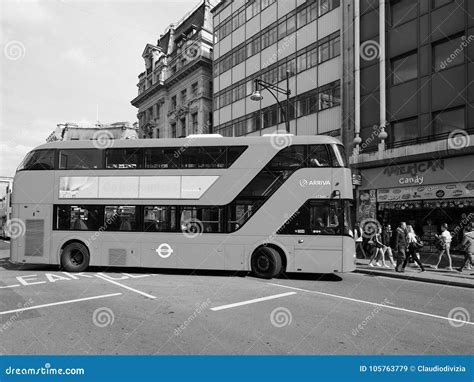 Red Bus In London Black And White Editorial Stock Image Image Of