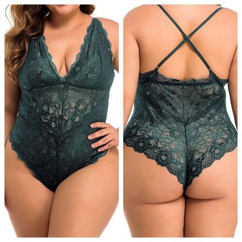 Intimates Sleepwear Women Plus Size Lace Green Bodysuit Teddy Lingerie One Piece Babydoll
