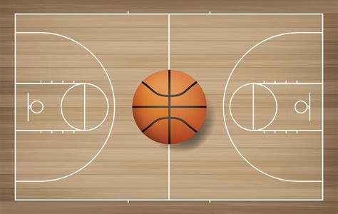 Basketball Ball In Basketball Court Area With Wooden Pattern