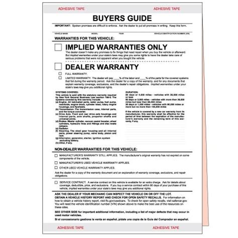 As Is Used Car Buyers Guide Form For Auto Dealerships