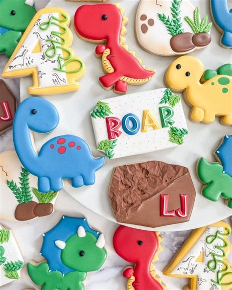 First Birthday Cookies Dinosaur Birthday Party Royal Icing Cookies