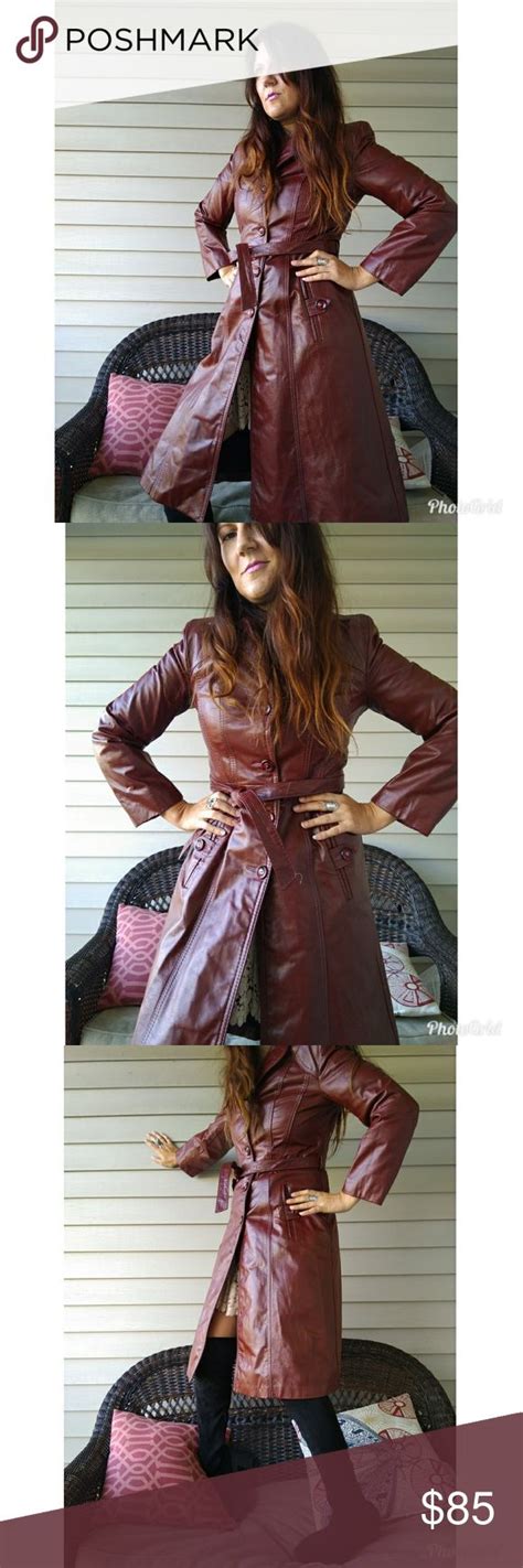 Vintage 70s Burgundy Leather Trench Coat 70s To The Max And In Fantastic Condition With No