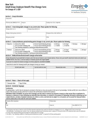 Fillable Online New Ork Small Group Employer Enefit Plan Change Form