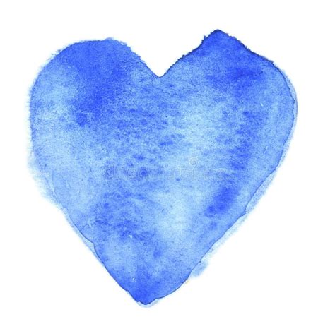 Blue Heart Painted In Watercolor On A White Background Stock