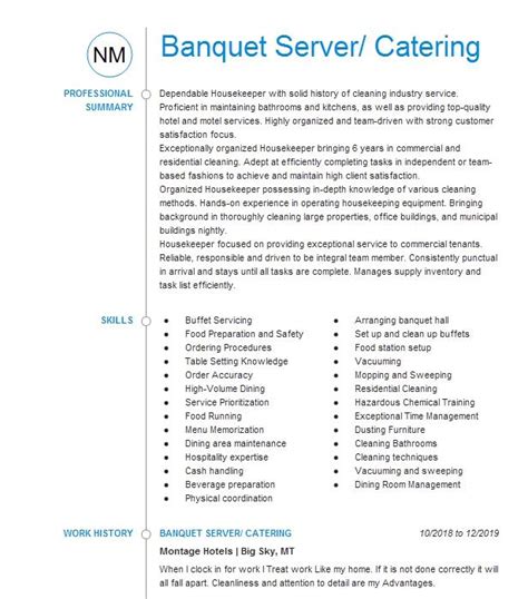 Banquet And Catering Server Resume Example