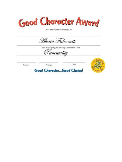 Character Award Grade 5 Tolerance Pdf