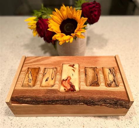 Stunning Open Windows Keepsake Box With Live Edge Oak And Multiple