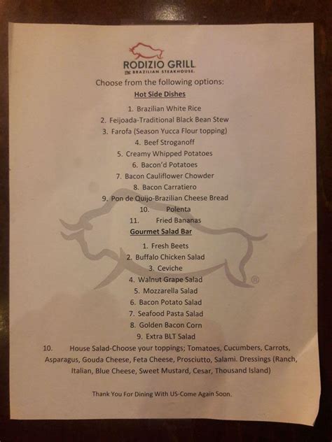 Menu at Rodizio Grill - Mesa steakhouse, Mesa