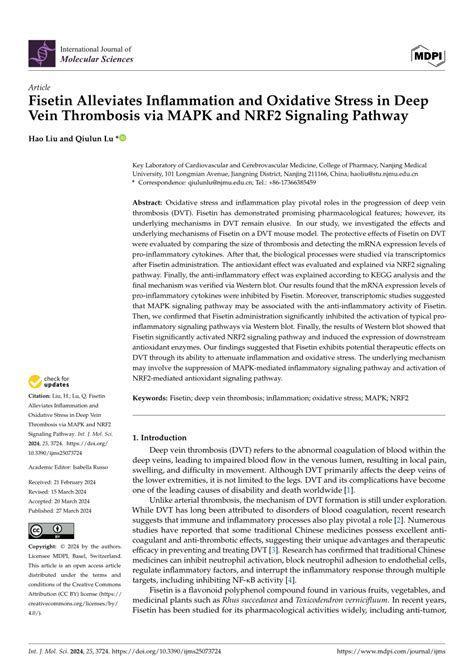 Pdf Fisetin Alleviates Inflammation And Oxidative Stress In Deep Vein