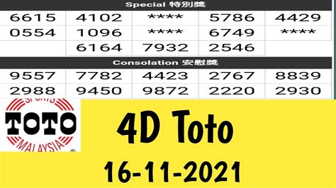 4d Toto Luck Special Number 16 11 2021 4d Youtube