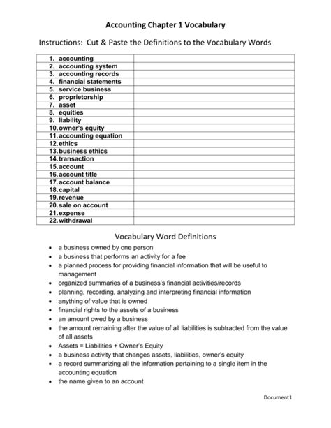 Accounting Chapter 1 Vocabulary