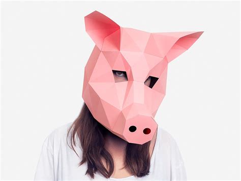 Pig Mask, Pig Paper Craft Template, DIY Printable Animal Mask, Instant Pdf Download, 3D Low Poly ...