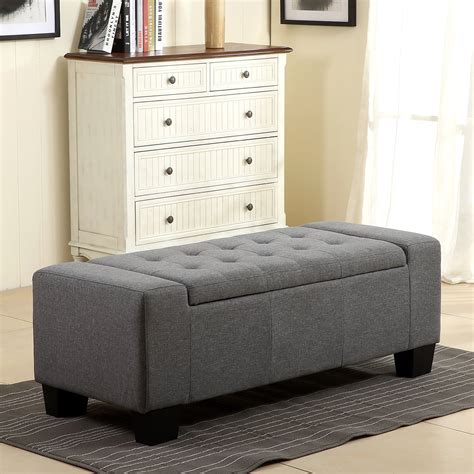 Belleze 48 Rectangular Fabric Tufted Storage Ottoman Bench Top Lift