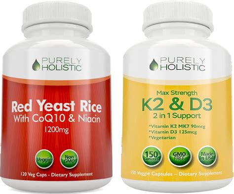 Purely Holistic Red Yeast Rice 1200mg With Coq10 And Niacin Vitamin D3 5000 Iu