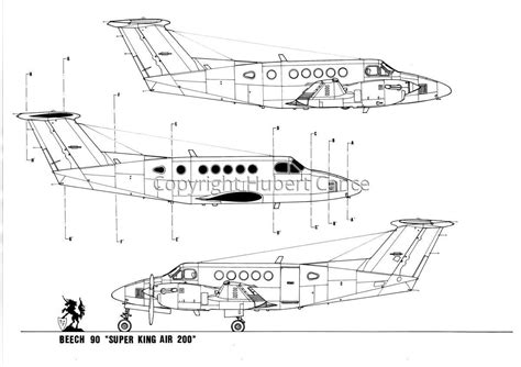 Drawing Beech 90 Super King Air 200 Original Art By Hubert Cance