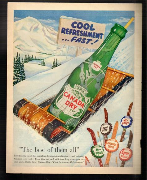 1951 Print Ad Canada Dry Mountains Snow Sled Skiing Print Ads