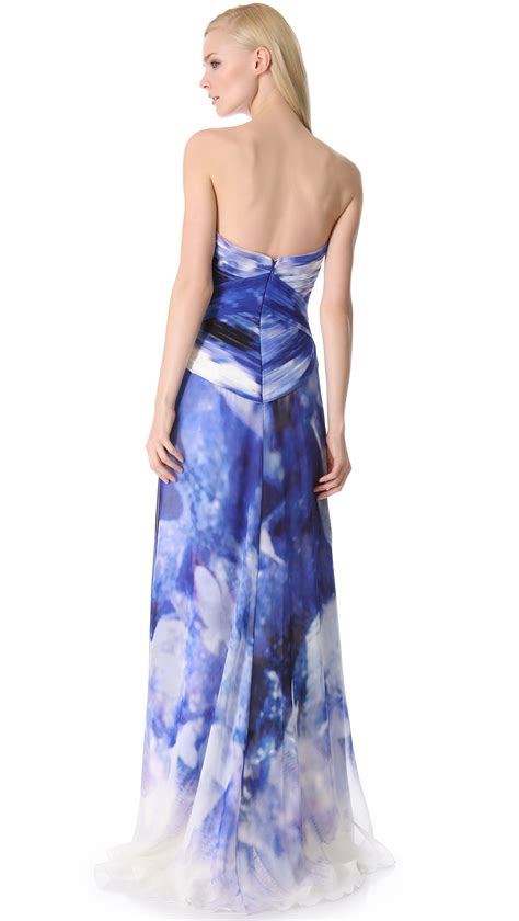 Lyst Monique Lhuillier Strapless Ruched Gown In Blue