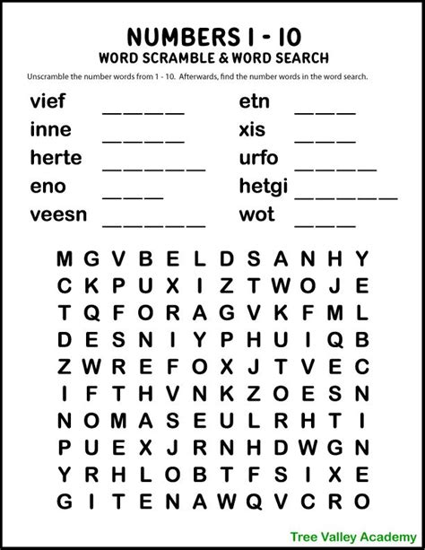 A Printable Worksheet For Numbers 1 10 With The Word Scrambler