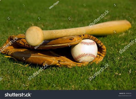 Vintage Baseball Bat Glove On Grass Stock Photo 3998395 Shutterstock