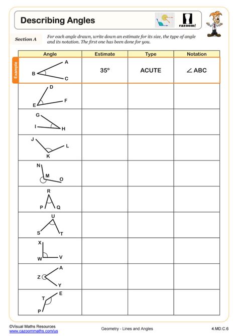 Naming Angles Worksheet | PDF Printable Geometry Worksheet