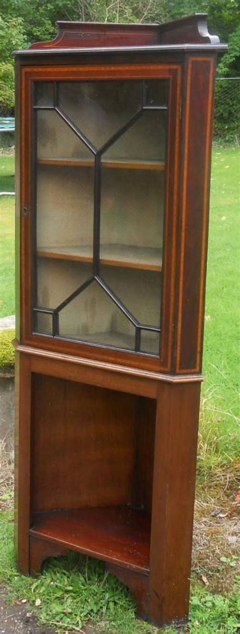 Original Edwardianische Mahagoni Massivholz Eckschrank Vitrine Antik