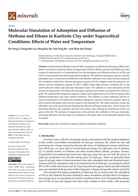 Pdf Molecular Simulation Of Adsorption And Diffusion Of Methane And