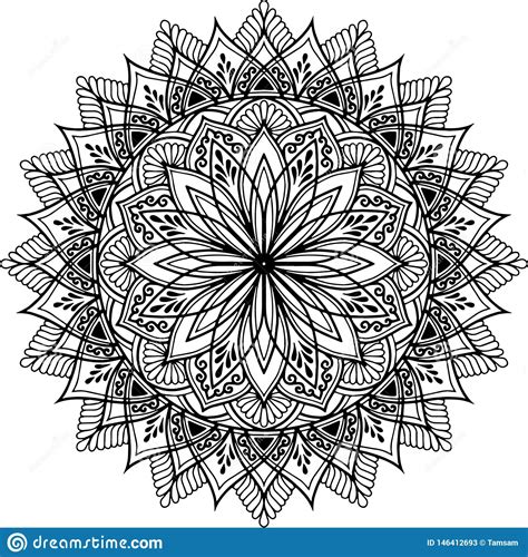 Mandala Pattern Black And White Doodles Sketch Stock Illustration